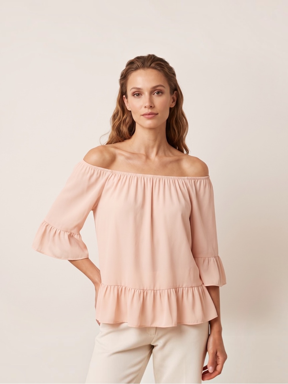 Bar III Off Shoulder Ruffle Blouse Blush Pink Boho Peasant Top Small NWT